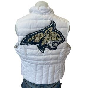 Montana State Bobcat Puffer Vest MEDIUM White Blue Football Unique Tailgate MSU